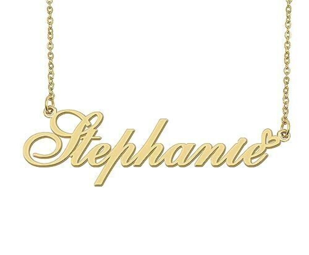 2241 Stephanie Name Necklace Heart Charm Pendant 18k Gold Plated Stainless